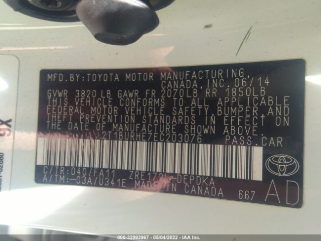 Photo 8 VIN: 2T1BURHE7EC203076 - TOYOTA COROLLA 