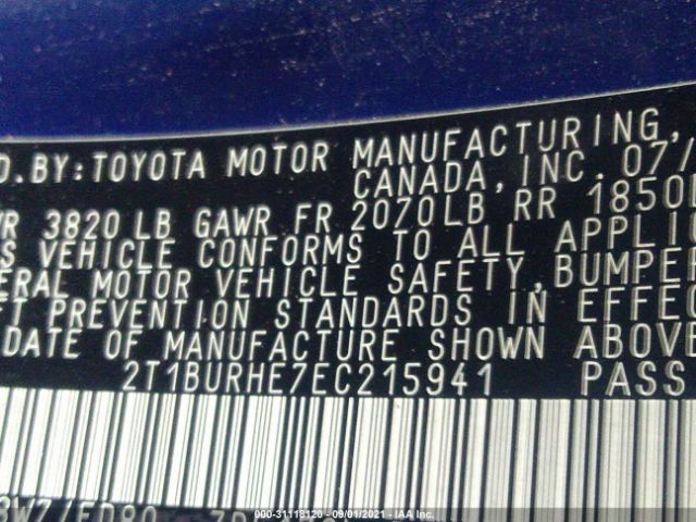 Photo 8 VIN: 2T1BURHE7EC215941 - TOYOTA COROLLA 