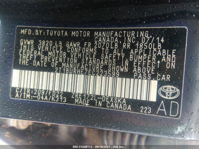 Photo 8 VIN: 2T1BURHE7EC223599 - TOYOTA COROLLA 