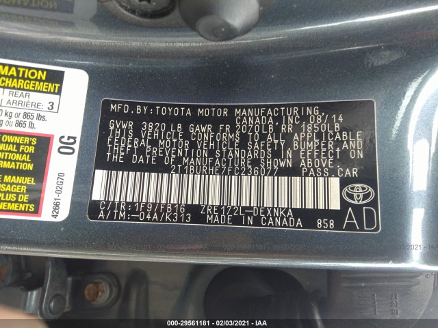 Photo 8 VIN: 2T1BURHE7FC236077 - TOYOTA COROLLA 