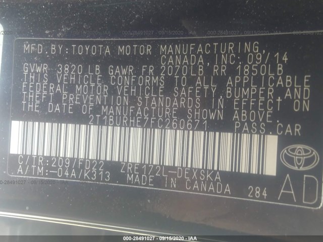 Photo 8 VIN: 2T1BURHE7FC260671 - TOYOTA COROLLA 