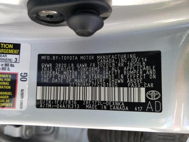 Photo 9 VIN: 2T1BURHE7FC261805 - TOYOTA COROLLA L 