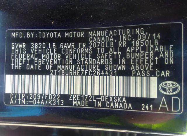 Photo 8 VIN: 2T1BURHE7FC264431 - TOYOTA COROLLA 