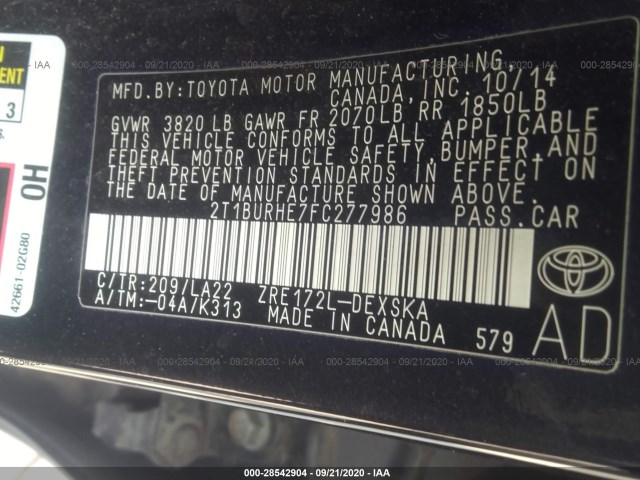 Photo 8 VIN: 2T1BURHE7FC277986 - TOYOTA COROLLA 