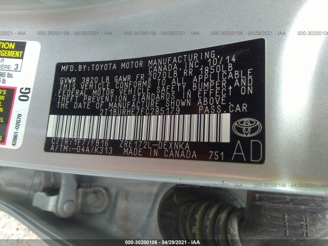 Photo 8 VIN: 2T1BURHE7FC285179 - TOYOTA COROLLA 