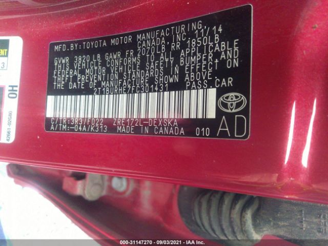 Photo 8 VIN: 2T1BURHE7FC301431 - TOYOTA COROLLA 