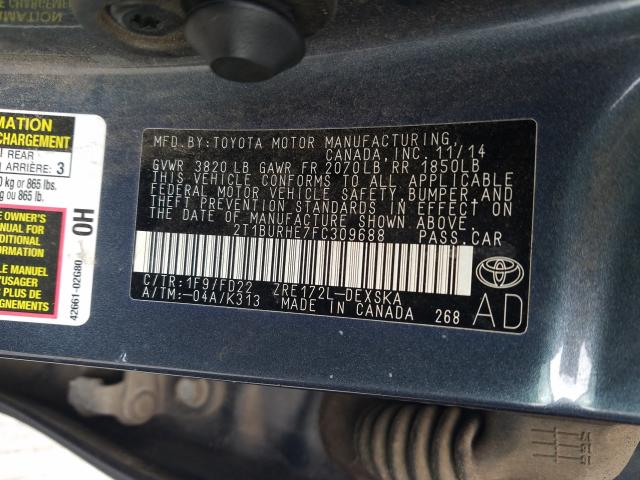 Photo 9 VIN: 2T1BURHE7FC309688 - TOYOTA COROLLA L 