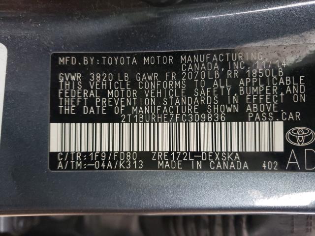 Photo 9 VIN: 2T1BURHE7FC309836 - TOYOTA COROLLA L 