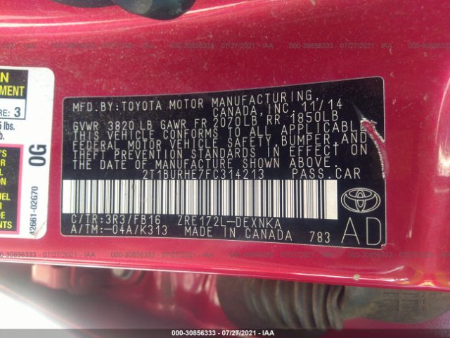 Photo 8 VIN: 2T1BURHE7FC314213 - TOYOTA COROLLA 