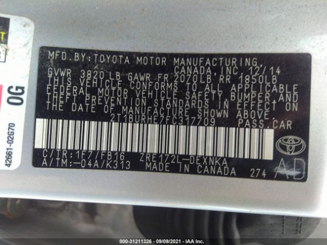 Photo 8 VIN: 2T1BURHE7FC317709 - TOYOTA COROLLA 