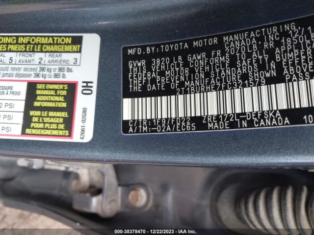 Photo 8 VIN: 2T1BURHE7FC321579 - TOYOTA COROLLA 