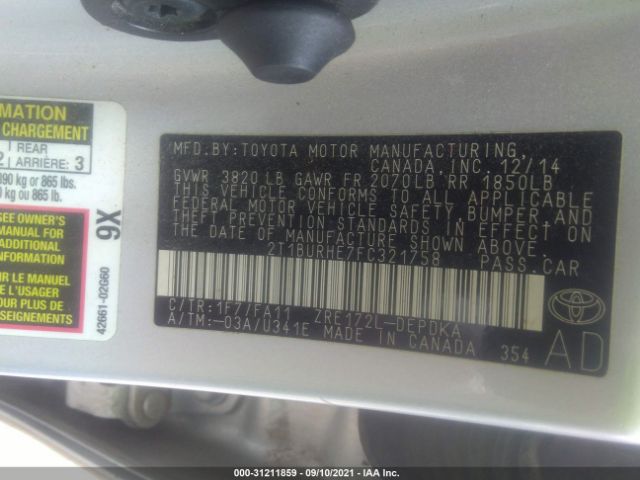 Photo 8 VIN: 2T1BURHE7FC321758 - TOYOTA COROLLA 