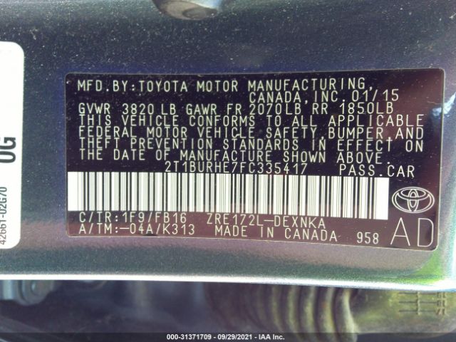 Photo 8 VIN: 2T1BURHE7FC335417 - TOYOTA COROLLA 