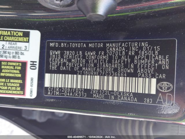 Photo 8 VIN: 2T1BURHE7FC336664 - TOYOTA COROLLA 