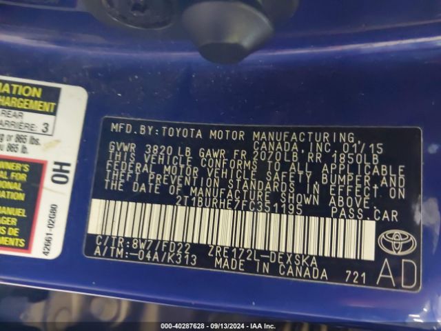 Photo 8 VIN: 2T1BURHE7FC351195 - TOYOTA COROLLA 