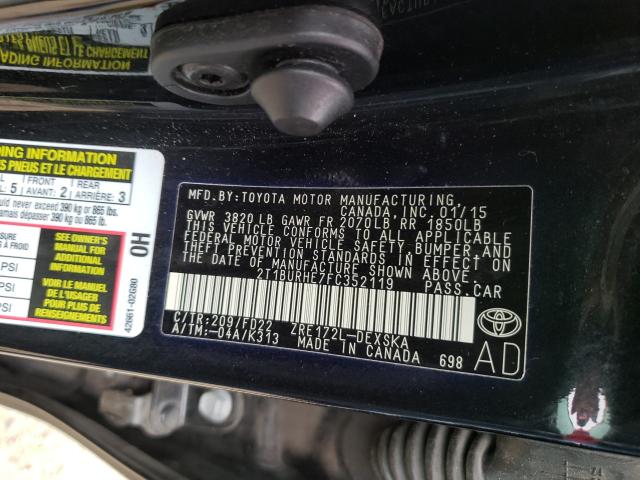 Photo 9 VIN: 2T1BURHE7FC352119 - TOYOTA COROLLA L 