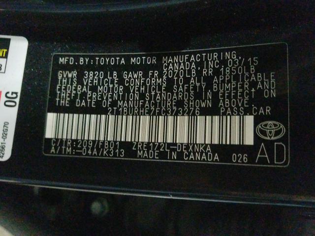 Photo 9 VIN: 2T1BURHE7FC373276 - TOYOTA COROLLA L 