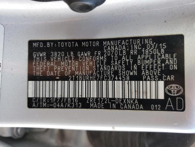 Photo 9 VIN: 2T1BURHE7FC374458 - TOYOTA COROLLA L 