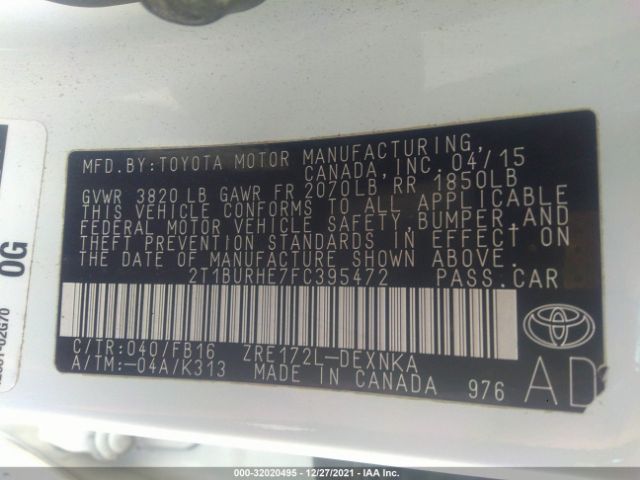 Photo 8 VIN: 2T1BURHE7FC395472 - TOYOTA COROLLA 