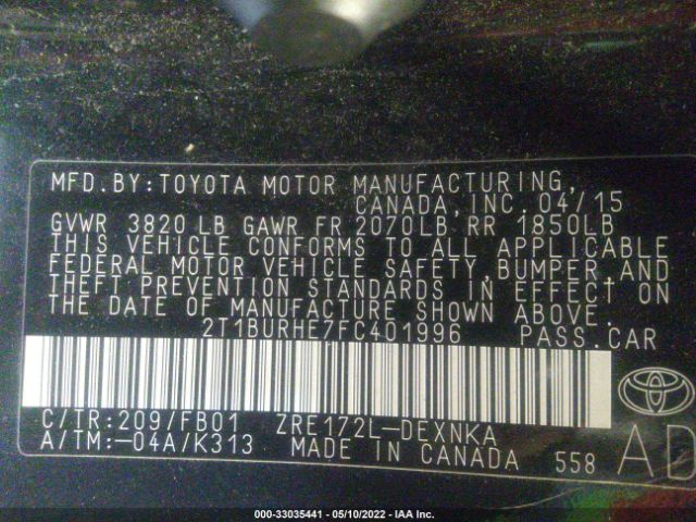 Photo 2 VIN: 2T1BURHE7FC401996 - TOYOTA COROLLA 