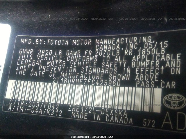 Photo 8 VIN: 2T1BURHE7FC425960 - TOYOTA COROLLA 