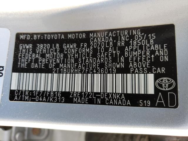 Photo 9 VIN: 2T1BURHE7FC436019 - TOYOTA COROLLA L 