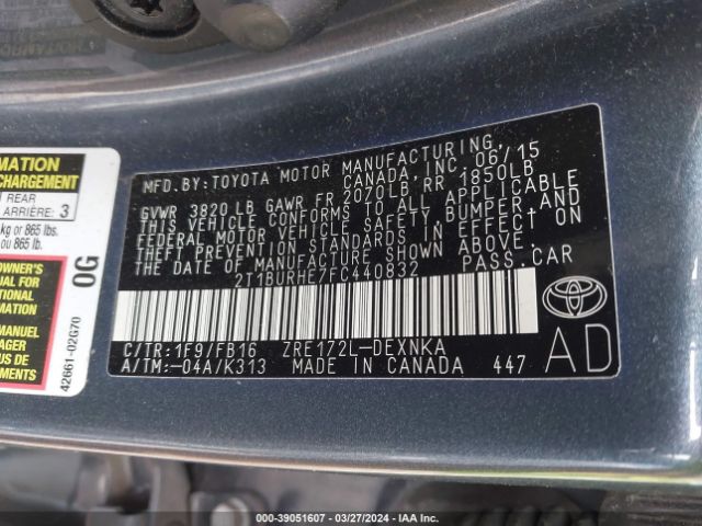 Photo 8 VIN: 2T1BURHE7FC440832 - TOYOTA COROLLA 