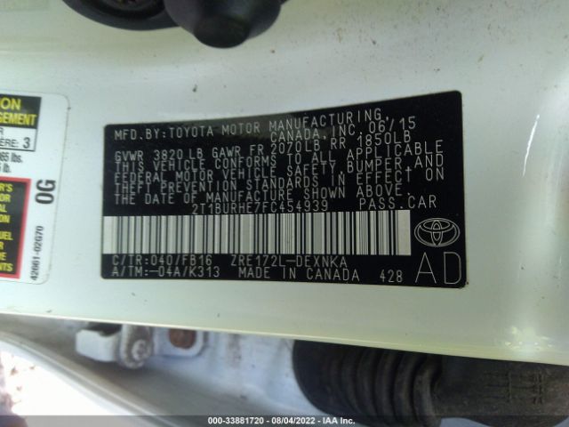 Photo 8 VIN: 2T1BURHE7FC454939 - TOYOTA COROLLA 