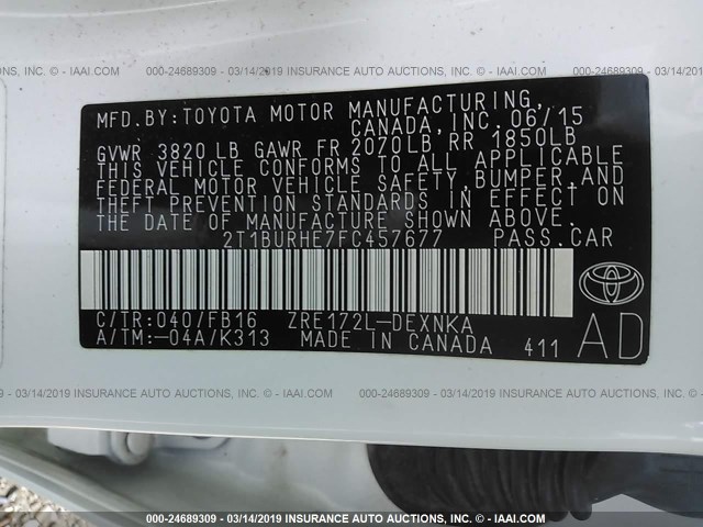 Photo 8 VIN: 2T1BURHE7FC457677 - TOYOTA COROLLA 