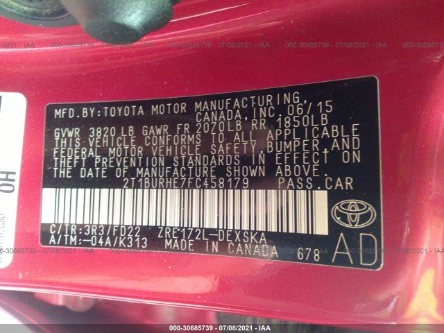 Photo 8 VIN: 2T1BURHE7FC458179 - TOYOTA COROLLA 