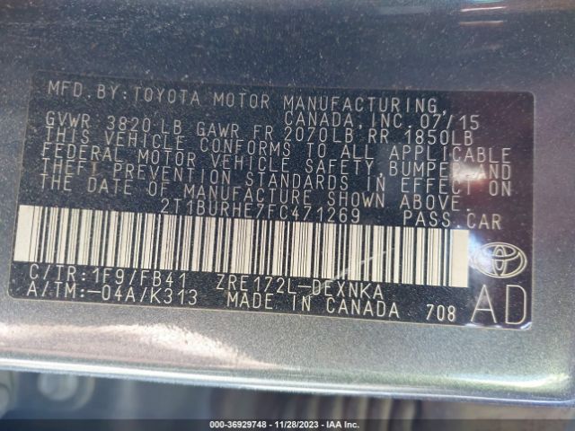 Photo 8 VIN: 2T1BURHE7FC471269 - TOYOTA COROLLA 