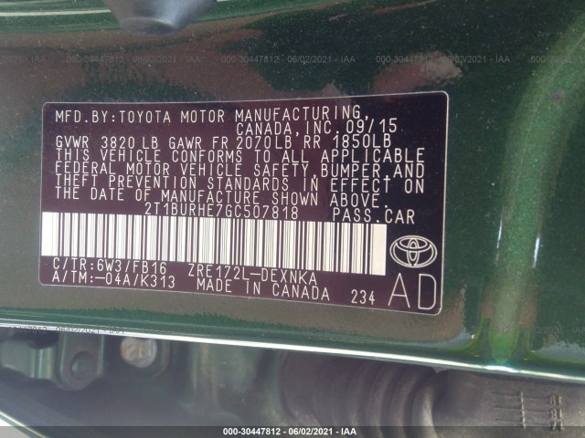 Photo 8 VIN: 2T1BURHE7GC507818 - TOYOTA COROLLA 