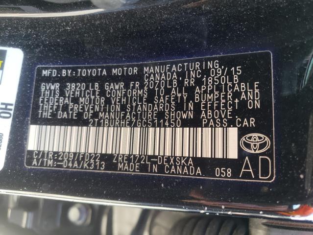 Photo 9 VIN: 2T1BURHE7GC511450 - TOYOTA COROLLA L 