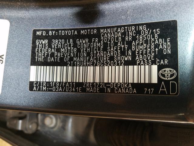 Photo 9 VIN: 2T1BURHE7GC520312 - TOYOTA COROLLA L 