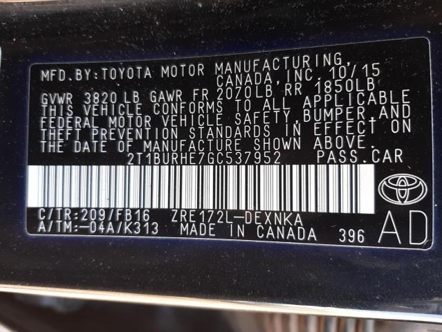 Photo 11 VIN: 2T1BURHE7GC537952 - TOYOTA COROLLA 