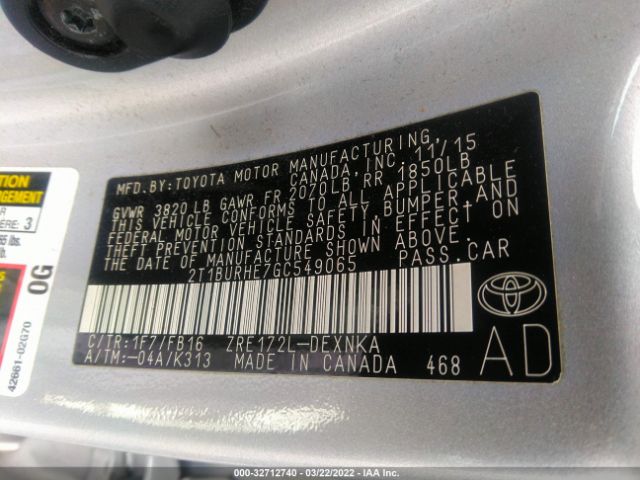 Photo 8 VIN: 2T1BURHE7GC549065 - TOYOTA COROLLA 