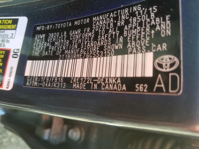 Photo 9 VIN: 2T1BURHE7GC553150 - TOYOTA COROLLA L 