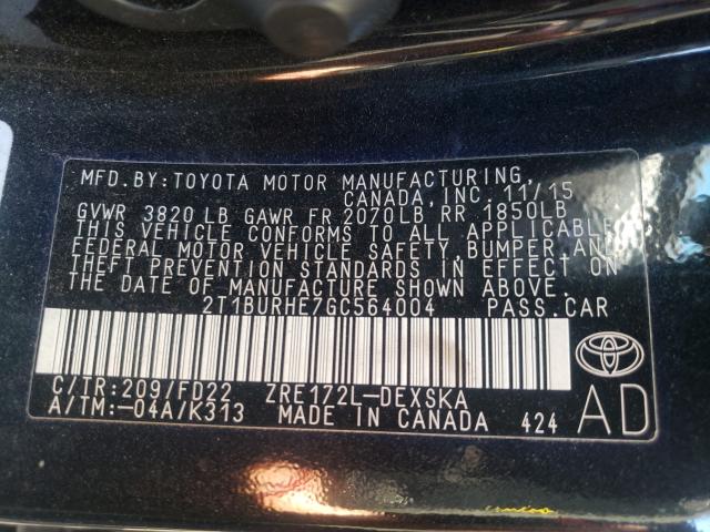 Photo 9 VIN: 2T1BURHE7GC564004 - TOYOTA COROLLA L 