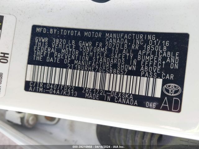 Photo 8 VIN: 2T1BURHE7GC588657 - TOYOTA COROLLA 