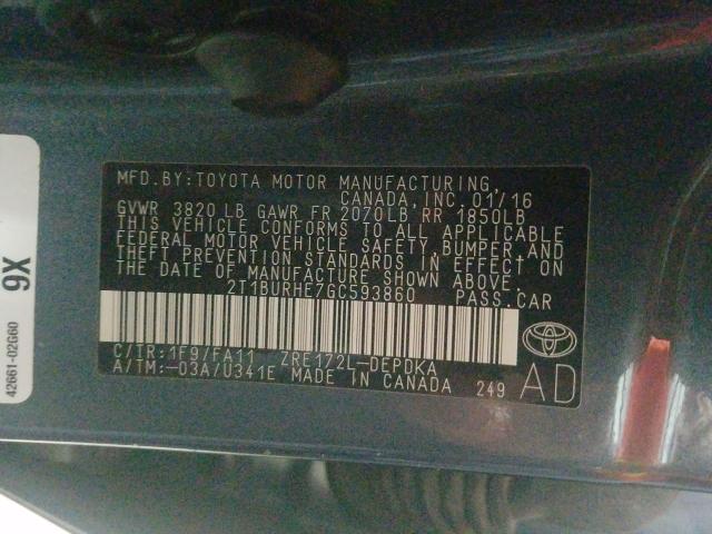 Photo 9 VIN: 2T1BURHE7GC593860 - TOYOTA COROLLA L 