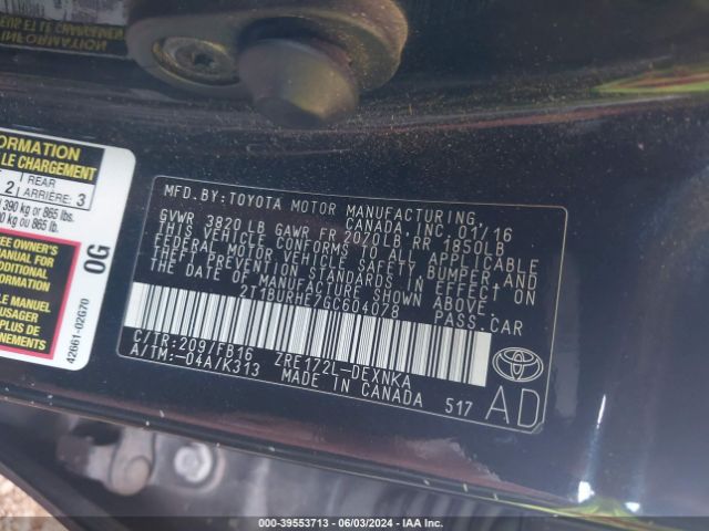 Photo 8 VIN: 2T1BURHE7GC604078 - TOYOTA COROLLA L 