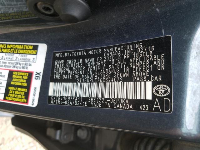 Photo 9 VIN: 2T1BURHE7GC624072 - TOYOTA COROLLA L 