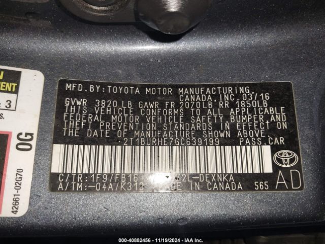 Photo 8 VIN: 2T1BURHE7GC639199 - TOYOTA COROLLA 