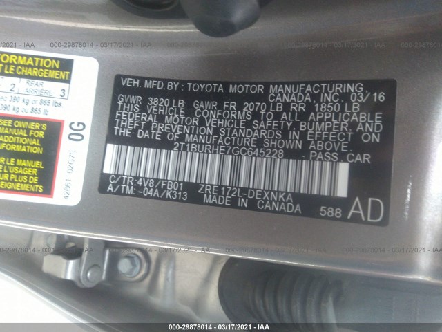 Photo 8 VIN: 2T1BURHE7GC645228 - TOYOTA COROLLA 