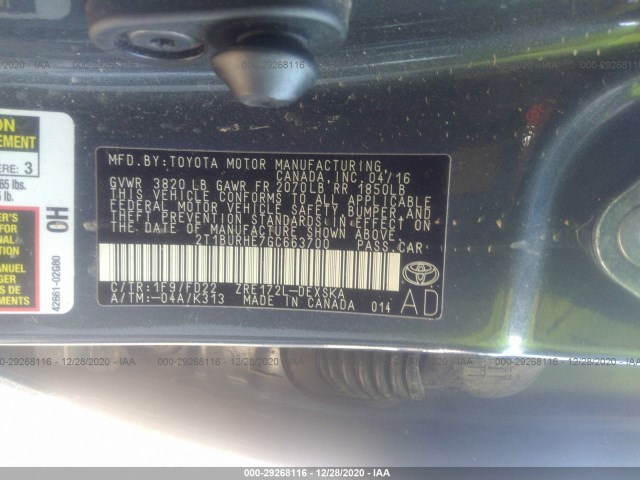 Photo 8 VIN: 2T1BURHE7GC663700 - TOYOTA COROLLA 