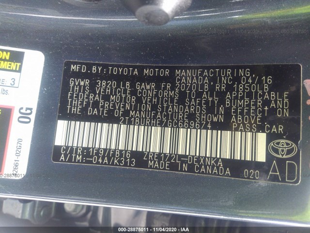 Photo 8 VIN: 2T1BURHE7GC669674 - TOYOTA COROLLA 