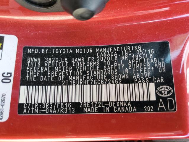 Photo 9 VIN: 2T1BURHE7GC672462 - TOYOTA COROLLA L 