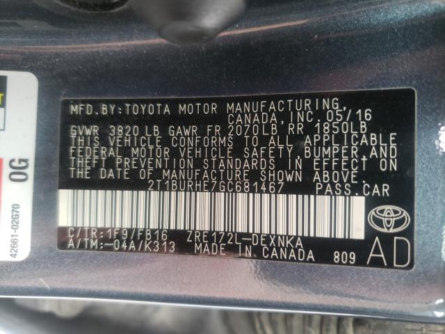 Photo 9 VIN: 2T1BURHE7GC681467 - TOYOTA COROLLA L 