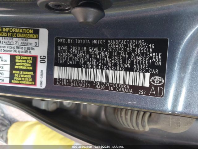 Photo 8 VIN: 2T1BURHE7GC687849 - TOYOTA COROLLA 