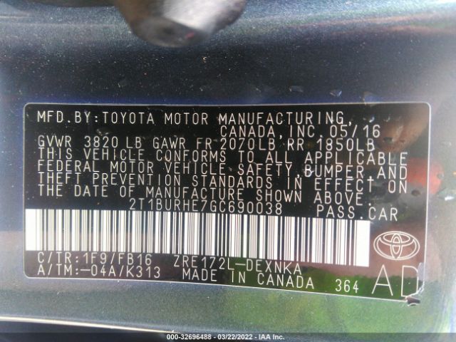 Photo 8 VIN: 2T1BURHE7GC690038 - TOYOTA COROLLA 